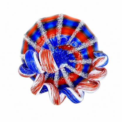 Deluxe Hand Blown Patriotic Glass Pumpkin Sculpture – USA 250th Anniversary Art Glass Pumpkin – Red White Blue Fourth of July Decor –