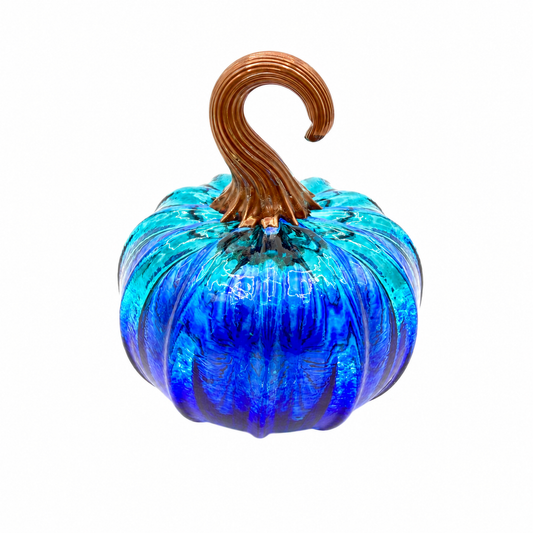 Aquamarine Hand Blown Glass Pumpkin - Artisan Home Decort