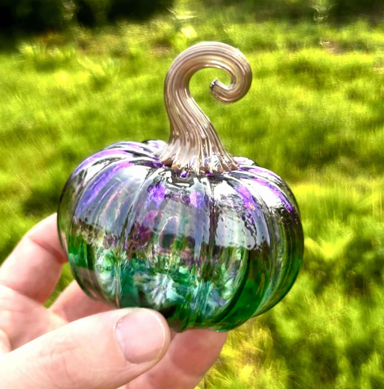 Handblown Purple Lagoon Glass Pumpkin: Artisan Decor