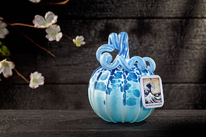 Sea Breeze Glass Pumpkin with "artist signed" Collector Tag, Gift and Centerpiece