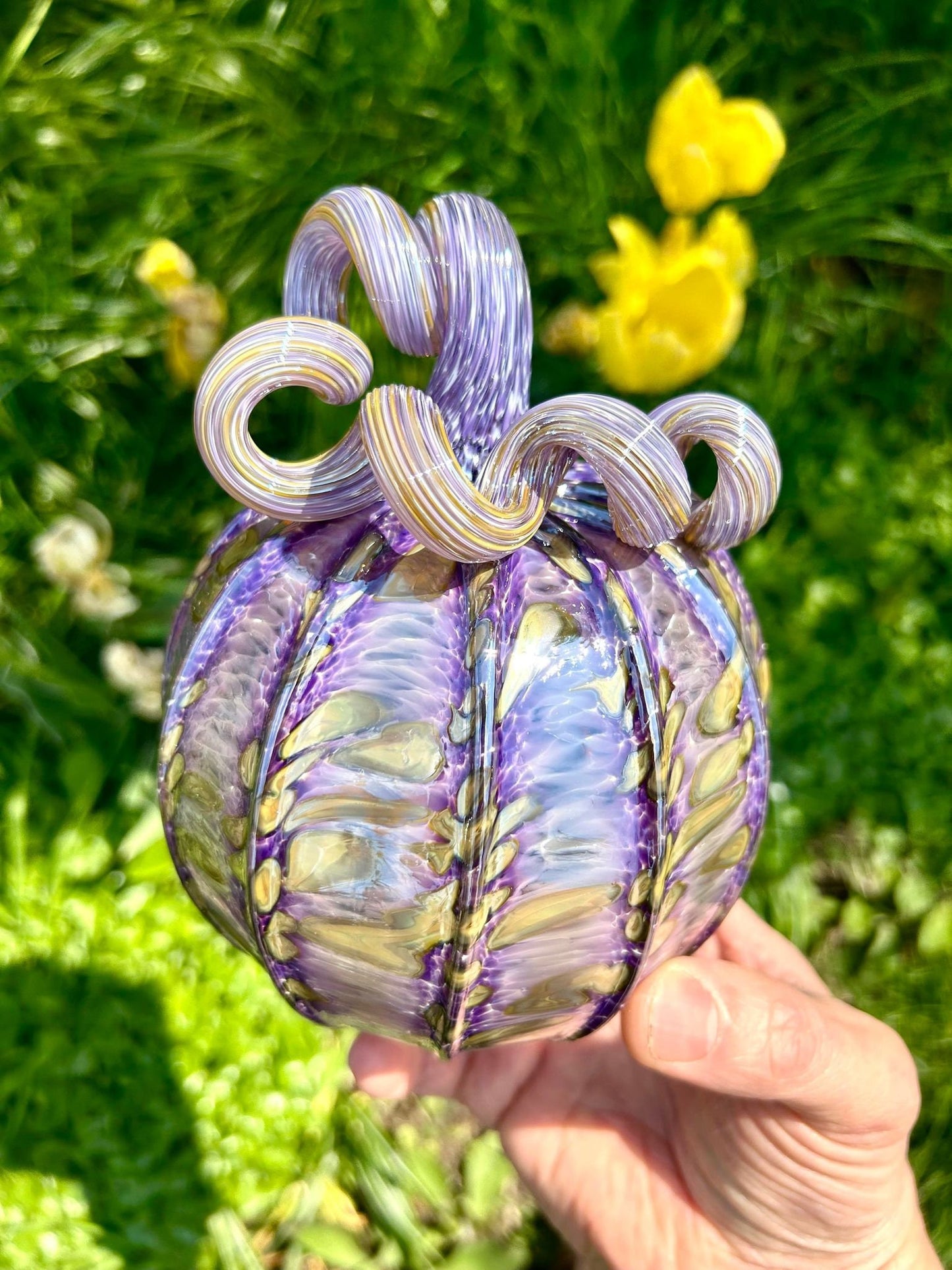 METALLIC BLACKBERRY - Hand Blown Glass Pumpkin Gift and Centerpiece