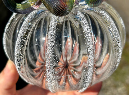 Crystal Rainbow Glass Pumpkin with Leaf Gift and Centerpiece 5 1/2"