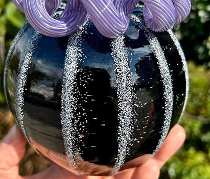 Purple Licorice Halloween Decor Hand Blown Glass Pumpkin and Centerpiece