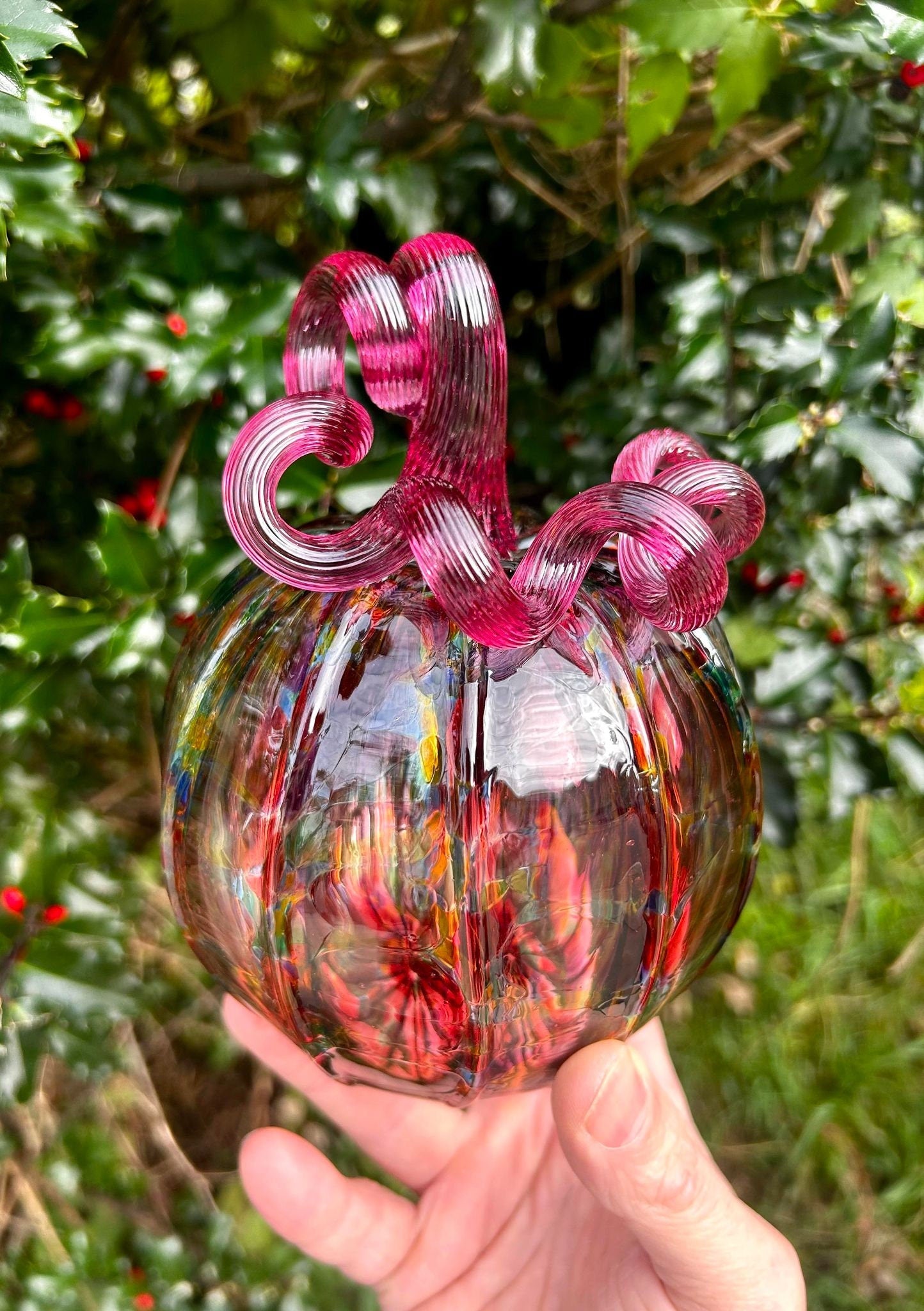 Sale!!!  Ruby Rainbow Glass Pumpkin Gift and Centerpiece