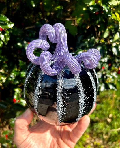 Purple Licorice Halloween Decor Hand Blown Glass Pumpkin and Centerpiece