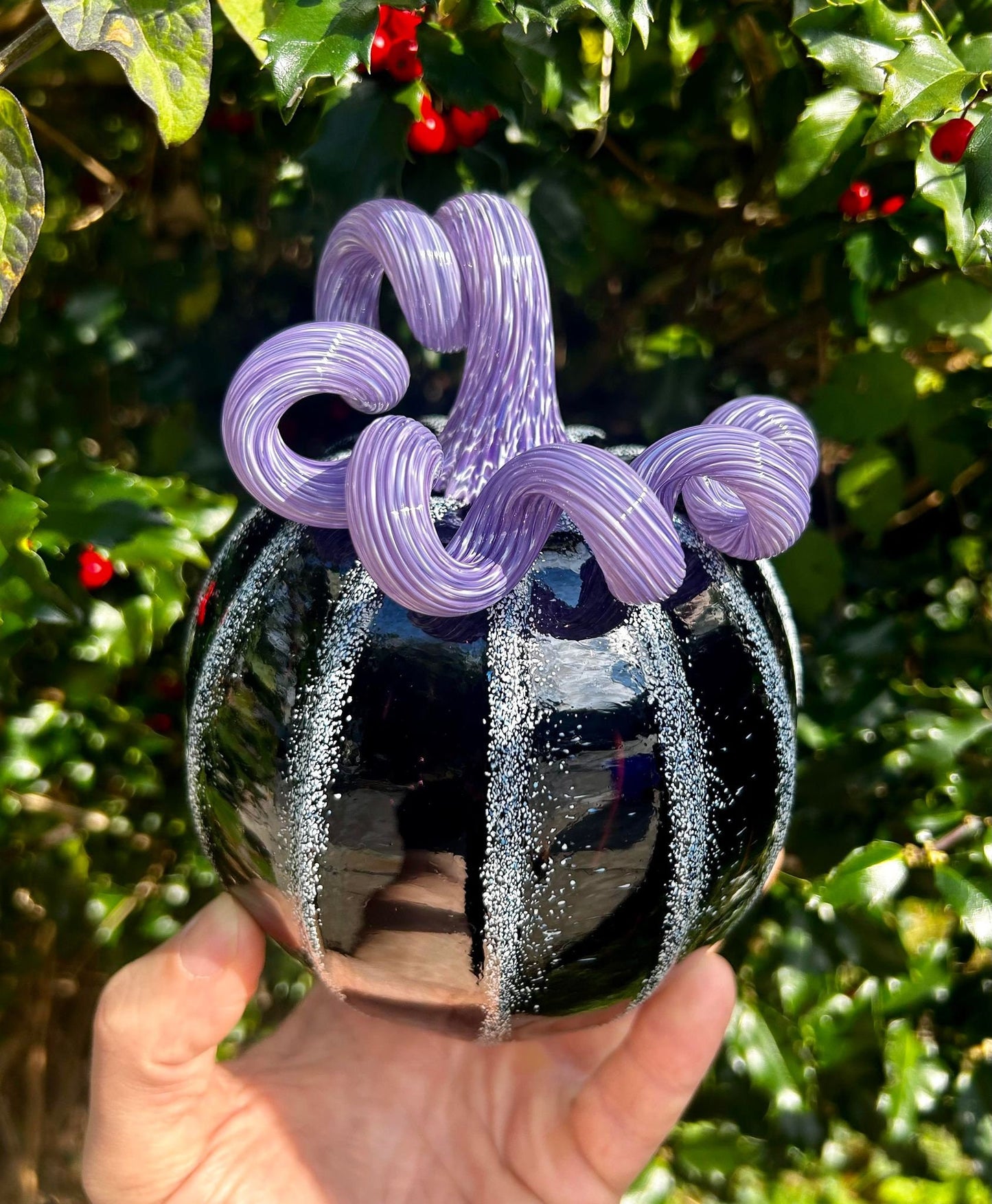 Purple Licorice Halloween Decor Hand Blown Glass Pumpkin and Centerpiece