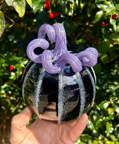 Purple Licorice Halloween Decor Hand Blown Glass Pumpkin and Centerpiece