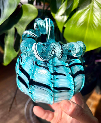 Aqua Shadows Glass Pumpkin Gift and Centerpiece