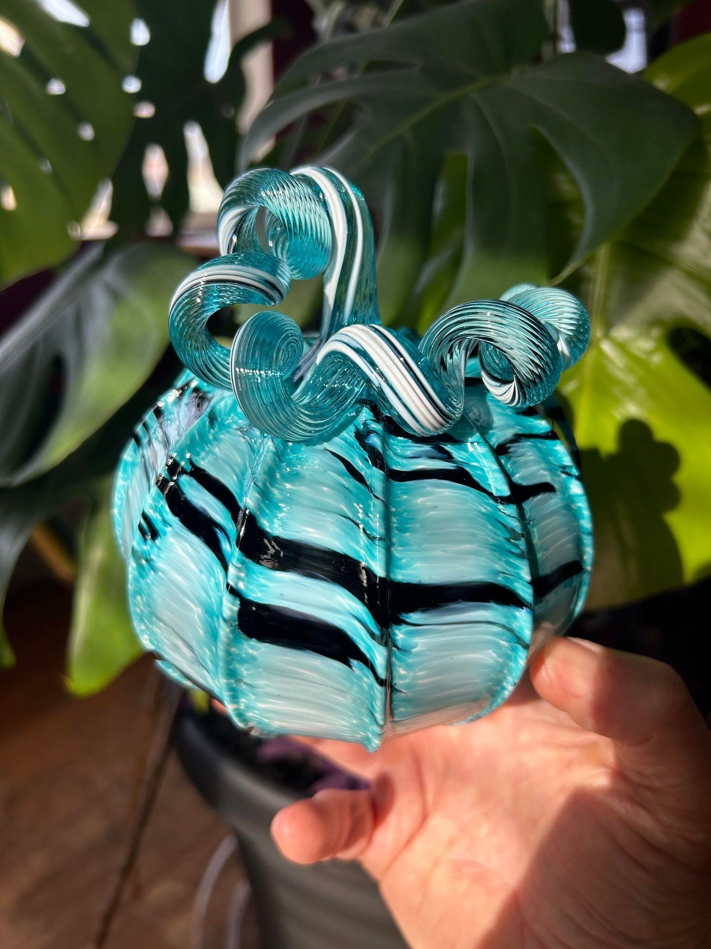 Aqua Shadows Glass Pumpkin Gift and Centerpiece