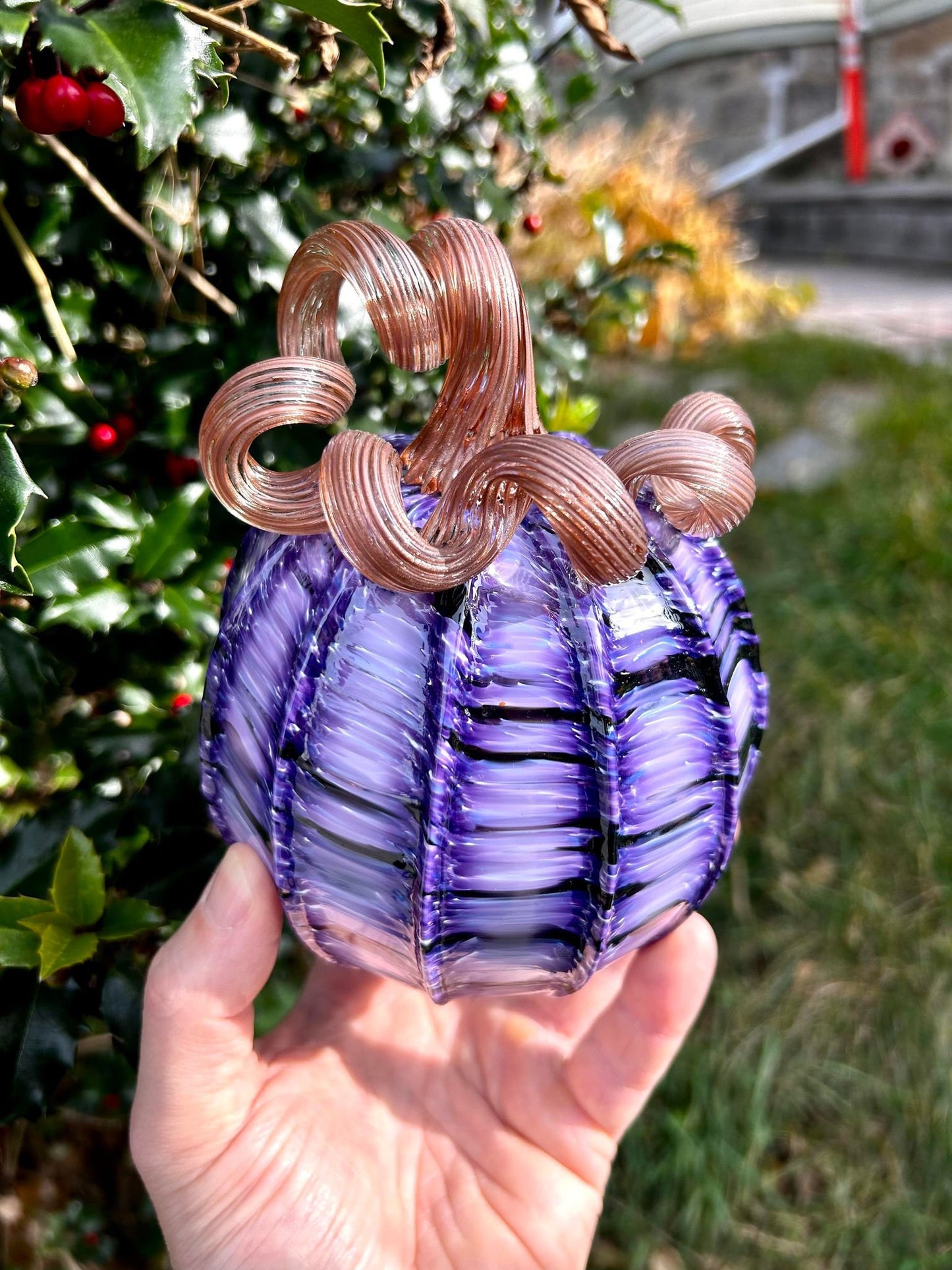 LAST ONE !! Golden Blackberry - Hand Blown Glass Pumpkin Gift and Centerpiece