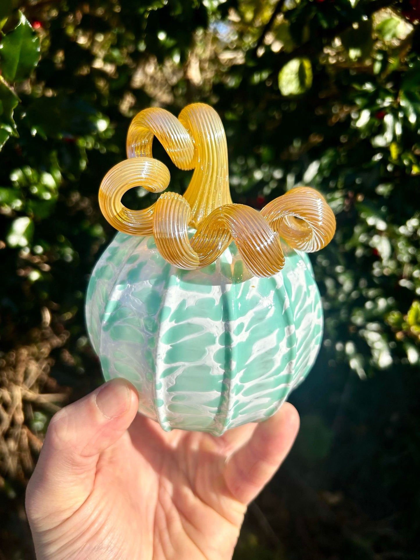 Golden Mint Glass Pumpkin Gift and Centerpiece