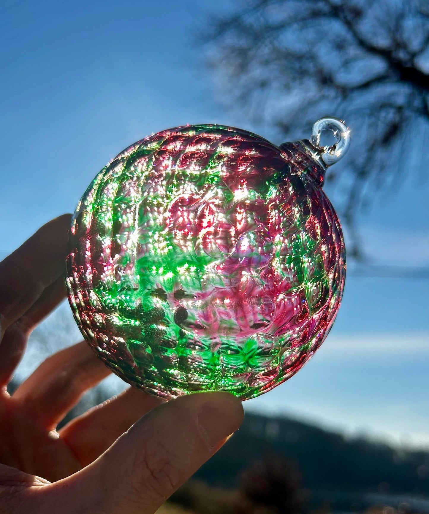 NEW! 4" Pineapple Texture Glass Christmas Ornament with 1 Golden Shepherd's Hooks and 1 Storage Box