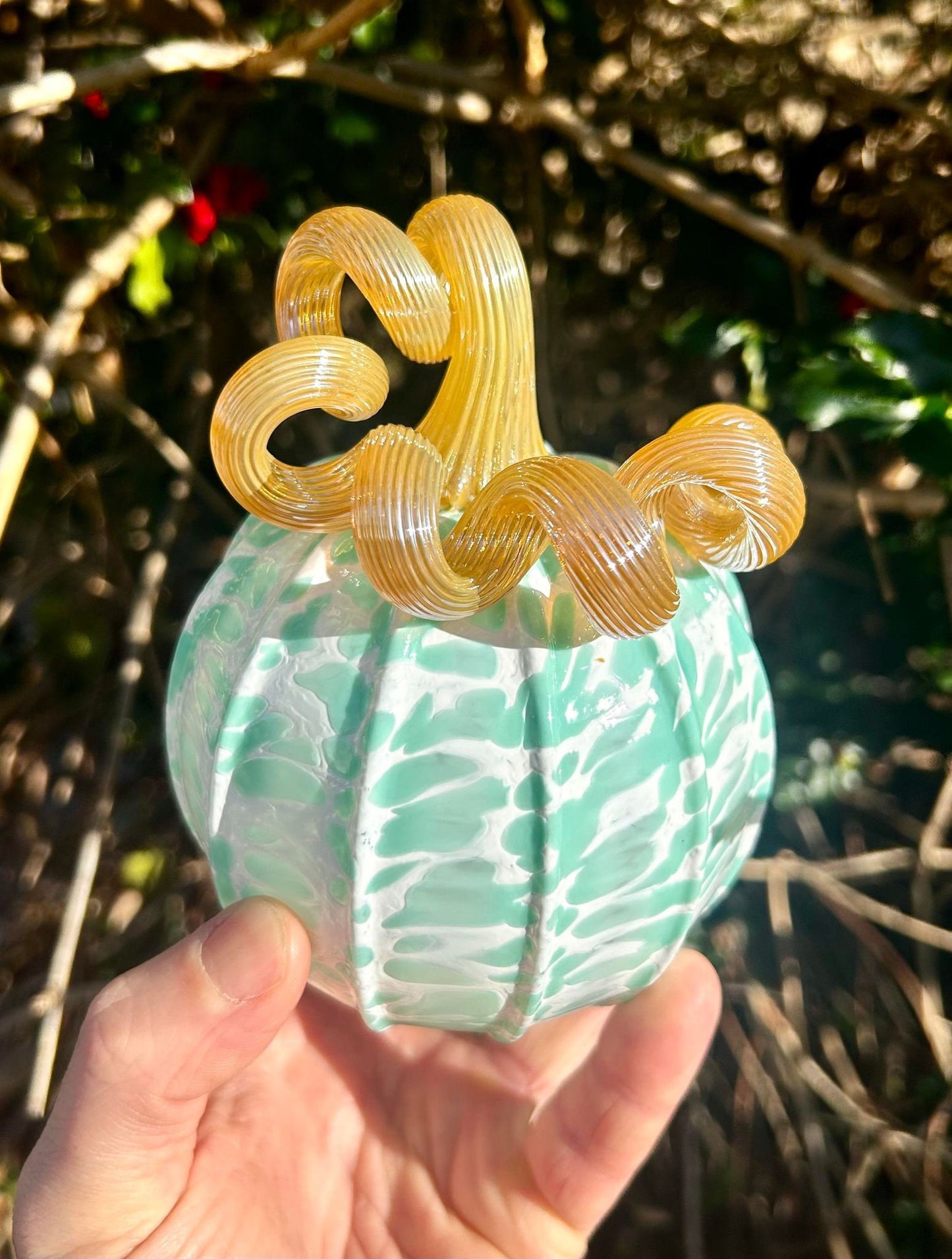 Golden Mint Glass Pumpkin Gift and Centerpiece