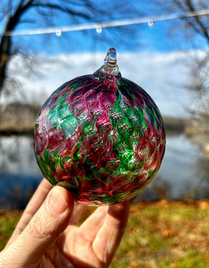 NEW! 4" Pineapple Texture Glass Christmas Ornament with 1 Golden Shepherd's Hooks and 1 Storage Box