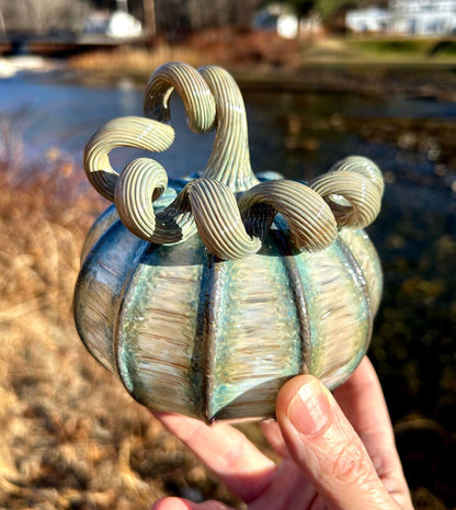 SILVER MOSS Glass Pumpkin and Centerpiece