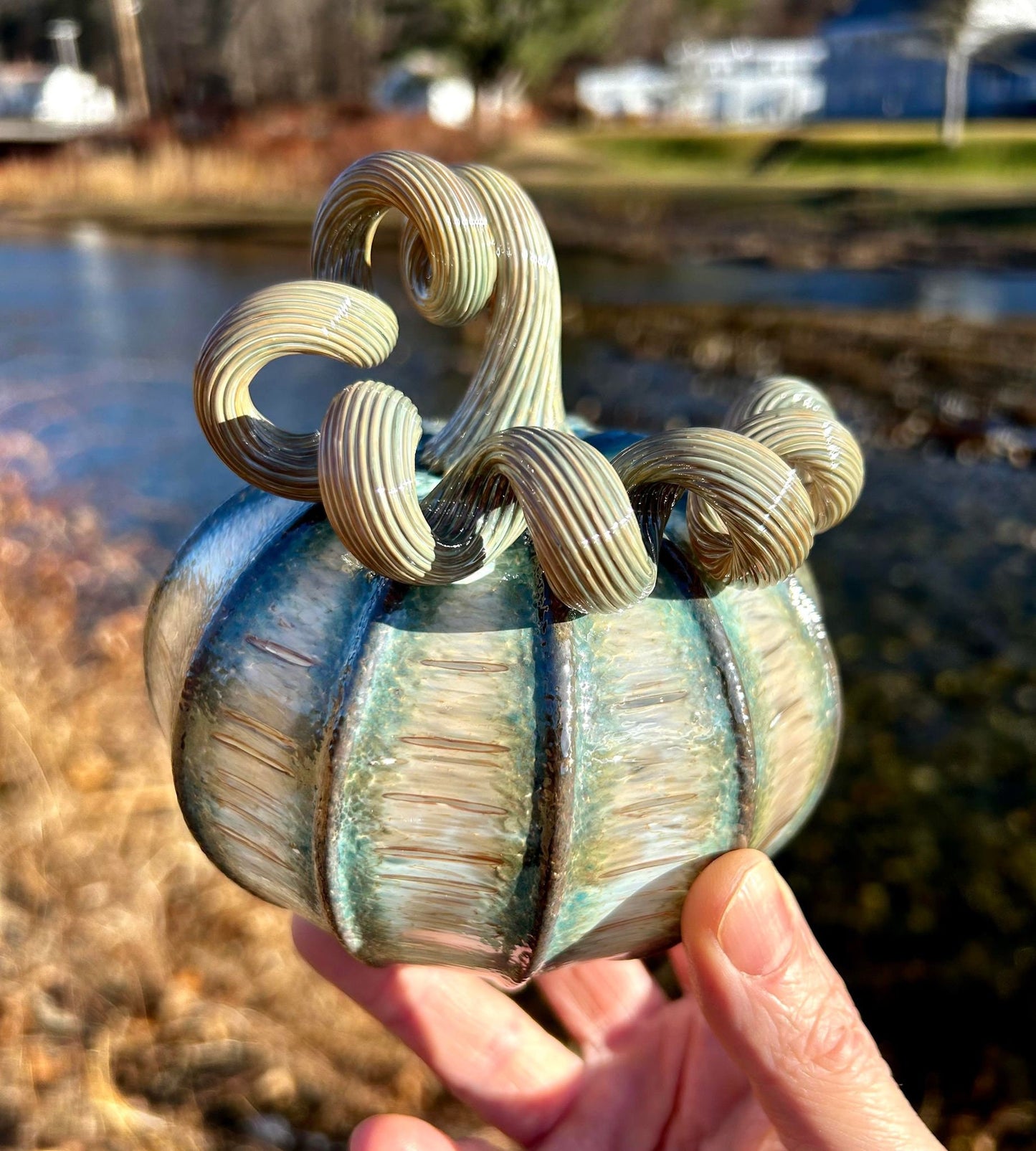 SILVER MOSS Glass Pumpkin and Centerpiece