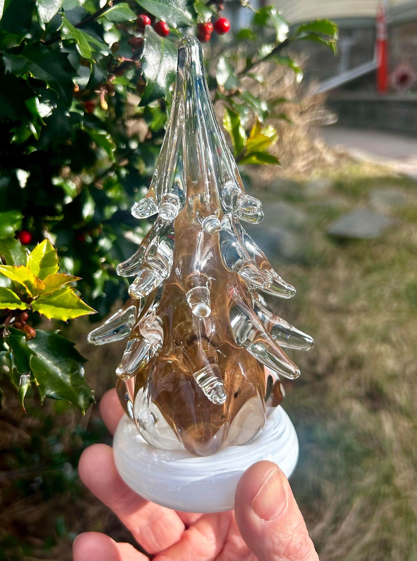 6 1/4" Sparkly Gold Adventurine Glass Tree (engraved/signed by artist!)