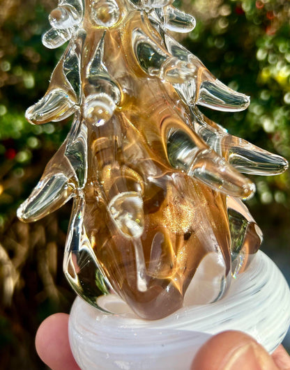 6 1/4" Sparkly Gold Adventurine Glass Tree (engraved/signed by artist!)