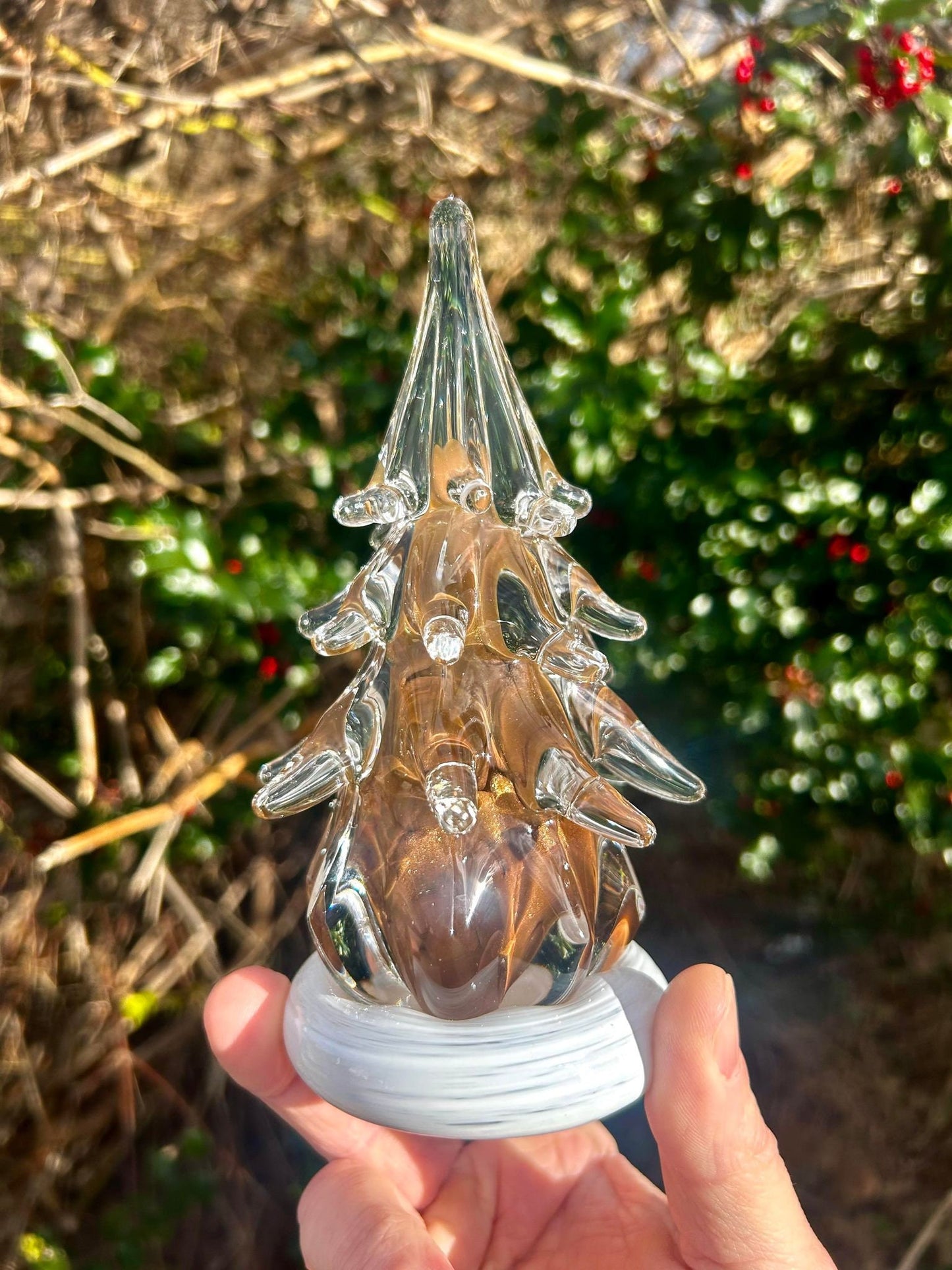 6 1/4" Sparkly Gold Adventurine Glass Tree (engraved/signed by artist!)