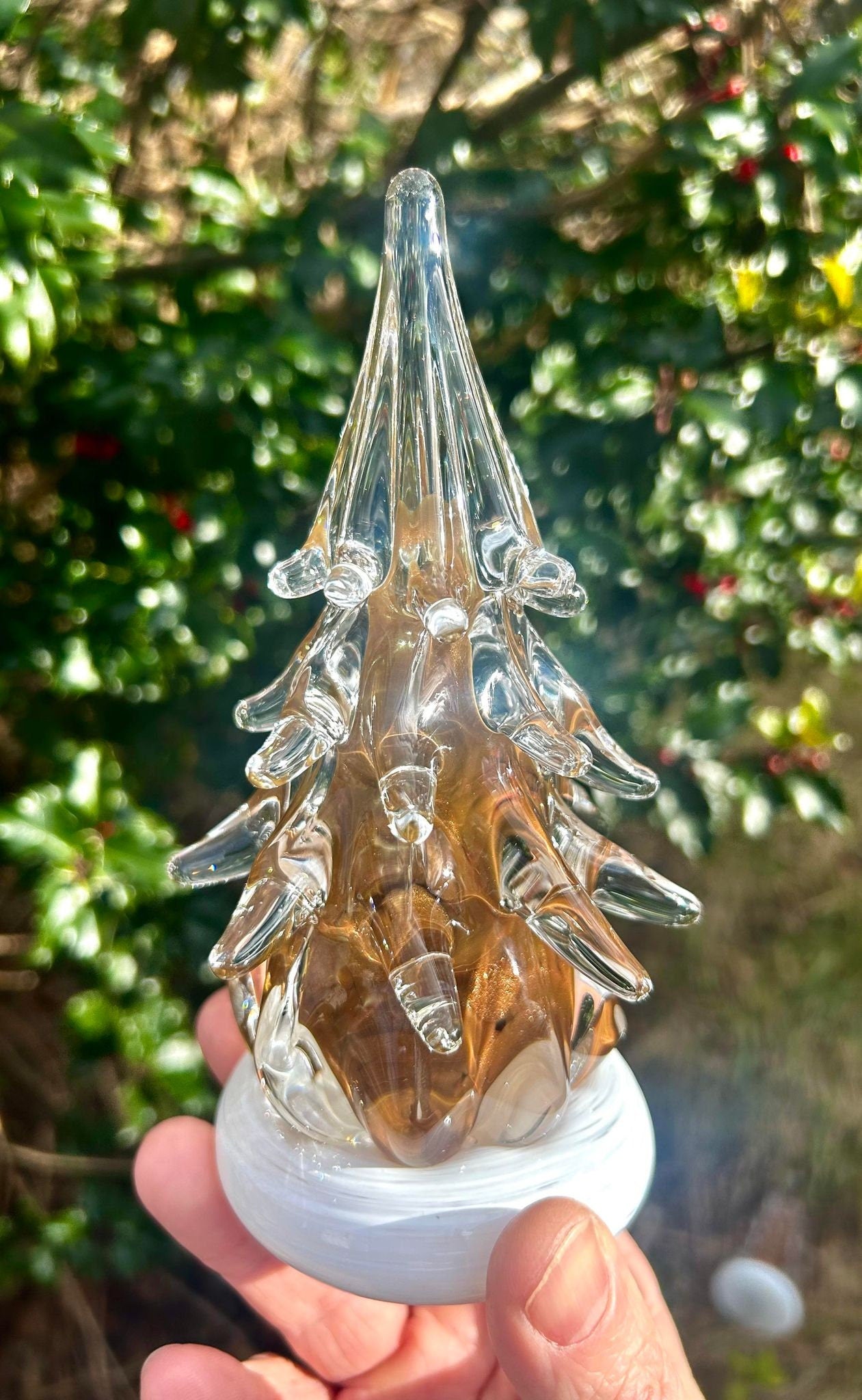 6 1/4" Sparkly Gold Adventurine Glass Tree (engraved/signed by artist!)