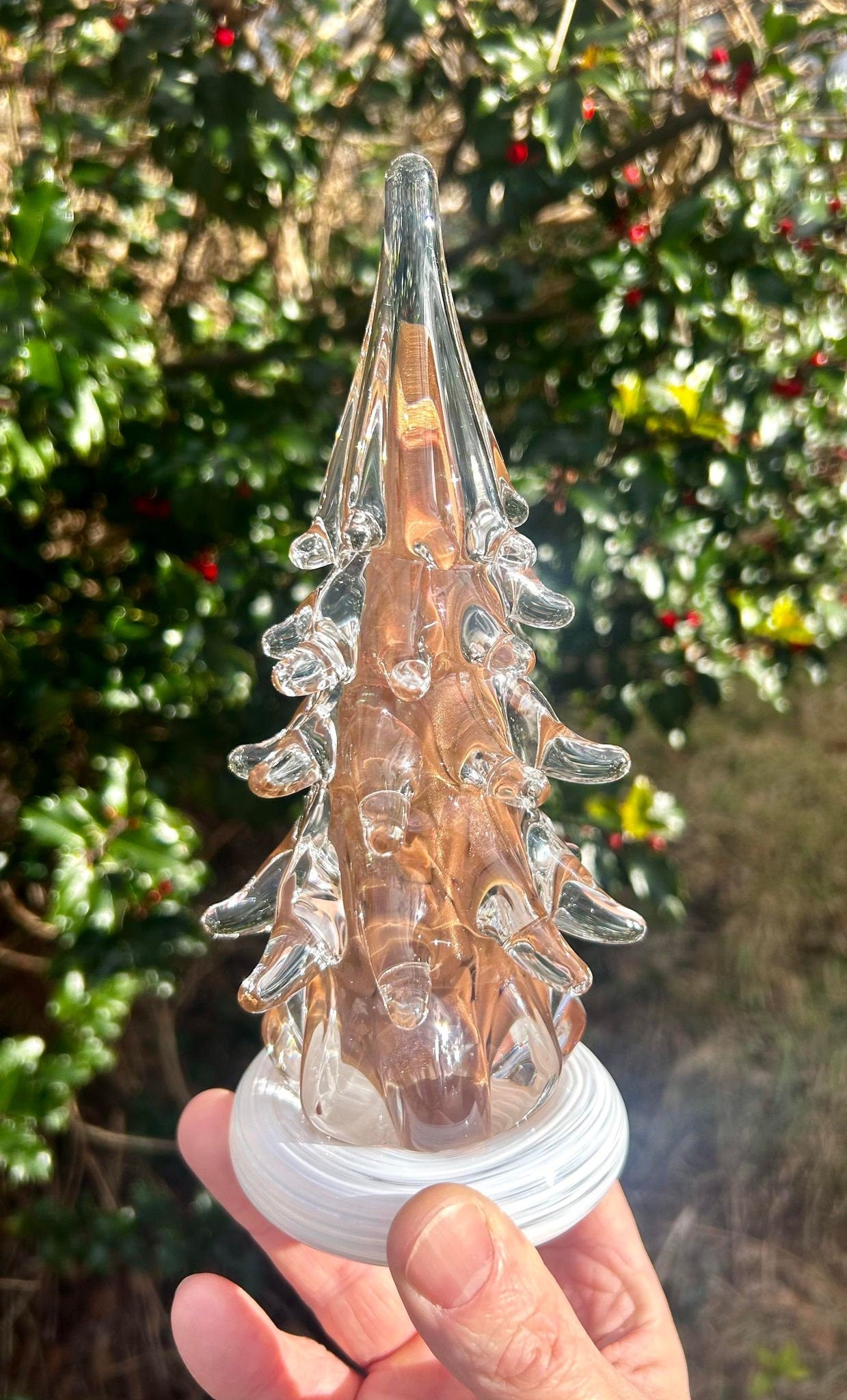 7 3/4" Sparkly Gold Adventurine Glass Tree (signed by artist!)