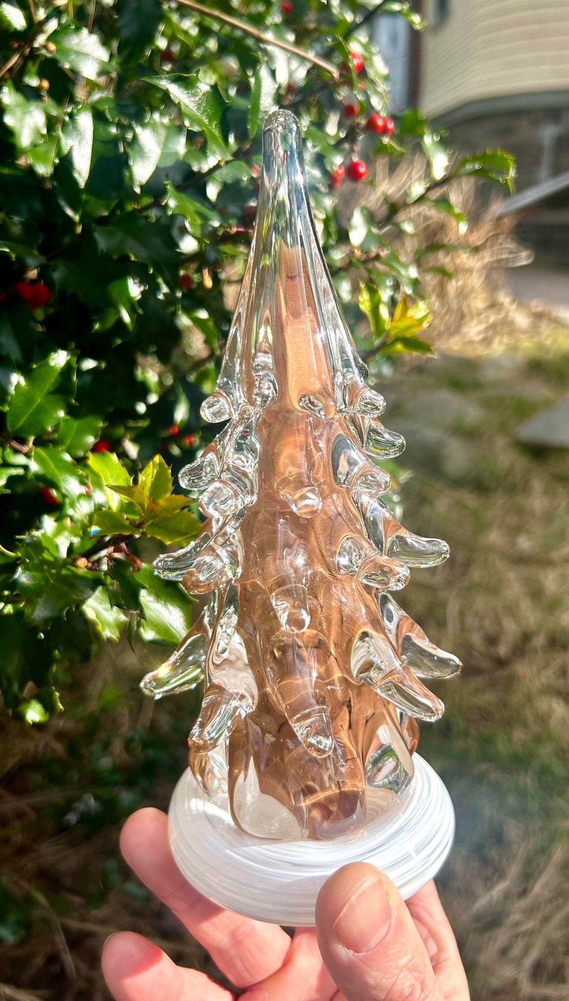 7 3/4" Sparkly Gold Adventurine Glass Tree (signed by artist!)