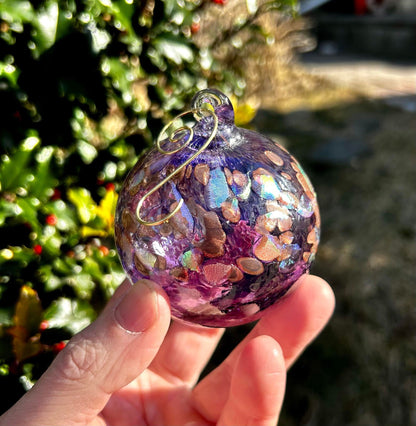 NEW! 3" Violet Golden Dichroic Glass Ornament comes with a golden shepherd's hook and clear gift box