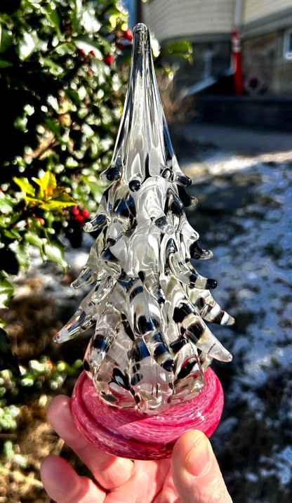 Large -  Little Pink Pigeon Glass Christmas Tree (signed by artist!) 7 1/2"