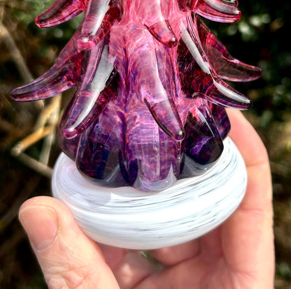 Small Ruby Violet Fade Ombre Glass Tree (signed by artist!)  6 1/2"