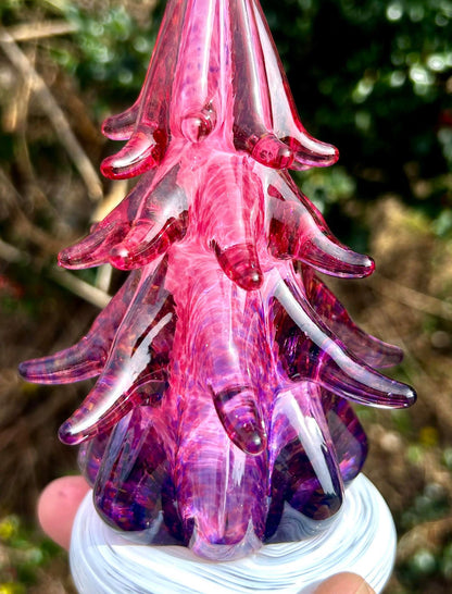 Small Ruby Violet Fade Ombre Glass Tree (signed by artist!)  6 1/2"