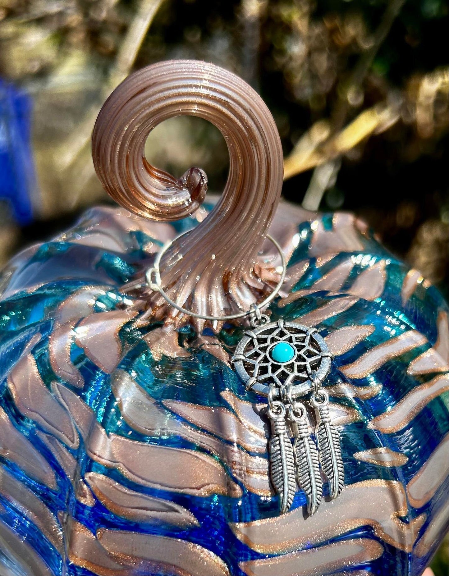 Cobalt Curlyque with Dreamcatcher Glass Pumpkin Gift and Centerpiece