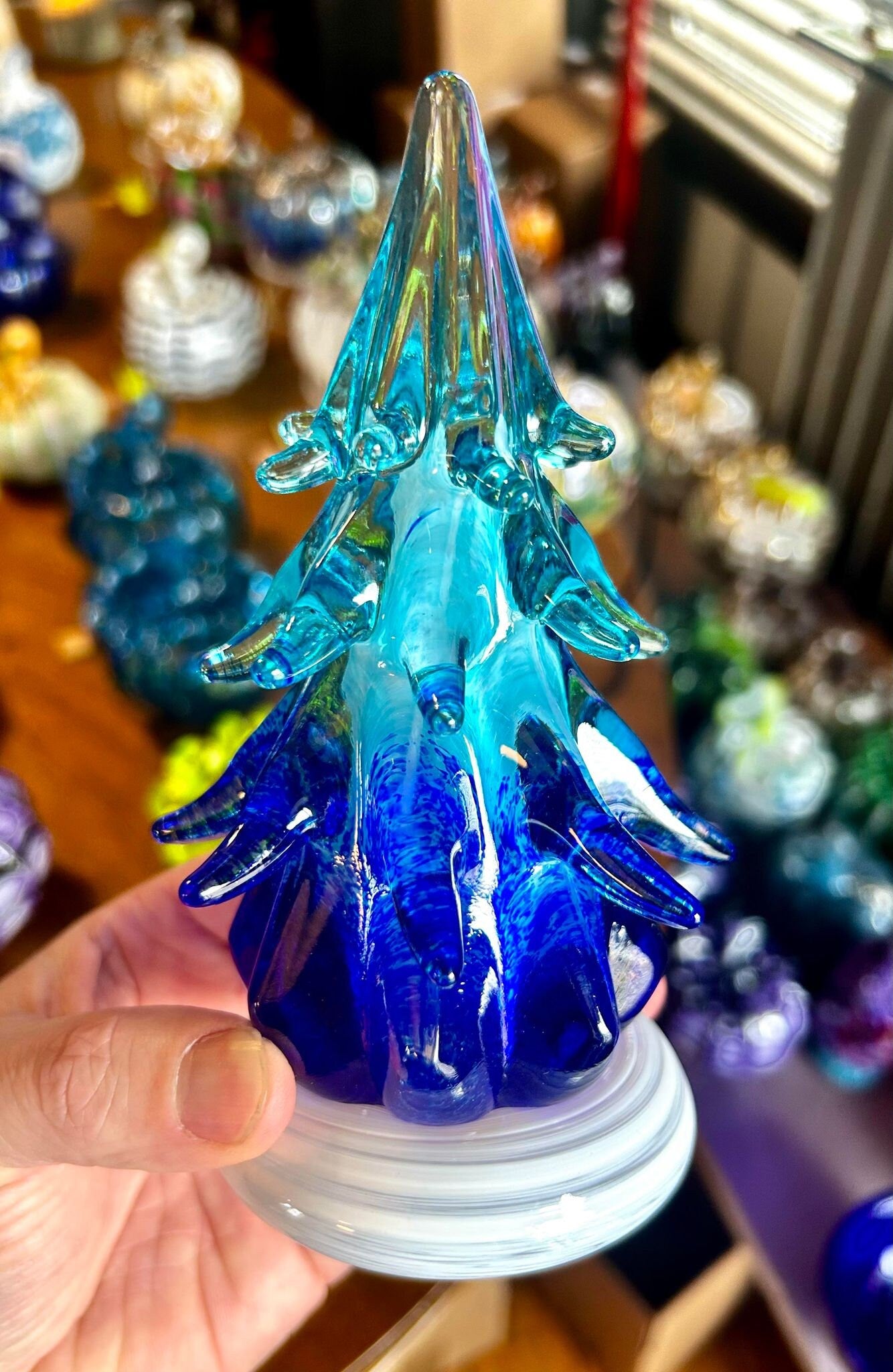 One of a kind set of Three Ombre Glass Trees (signed by artist!) 7 1/2"