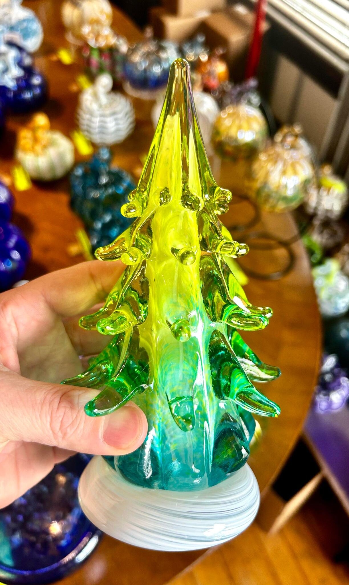 One of a kind set of Three Ombre Glass Trees (signed by artist!) 7 1/2"