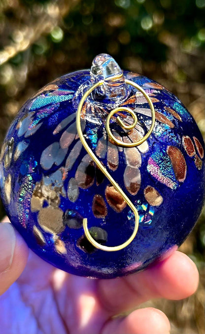 Golden Cobalt Dichroic Glass 3" Ornament comes with a golden shepherd's hook and clear gift box