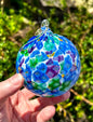 NEW! Cobalt Aurora Pineapple Texture Glass 4" Ornament with 1 Golden Shepherd's Hooks and 1 Storage Box