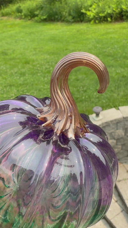 Handblown Purple Lagoon Glass Pumpkin: Artisan Decor